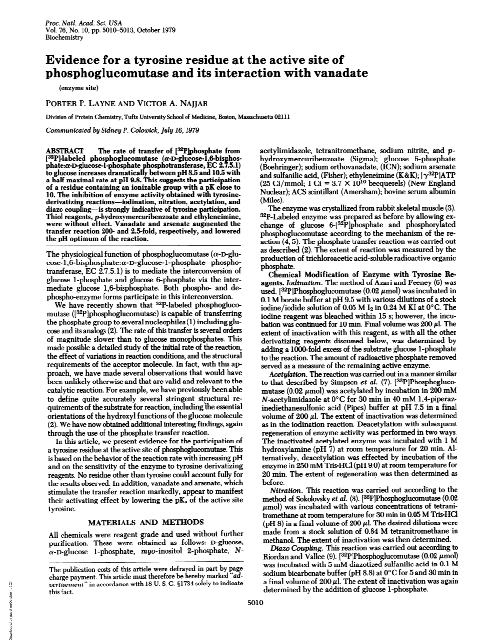 Evidence for a Tyrosine Residue at the Active Site of Phosphoglucomutase and Its Interaction with Vanadate (Enzyme Site) PORTER P