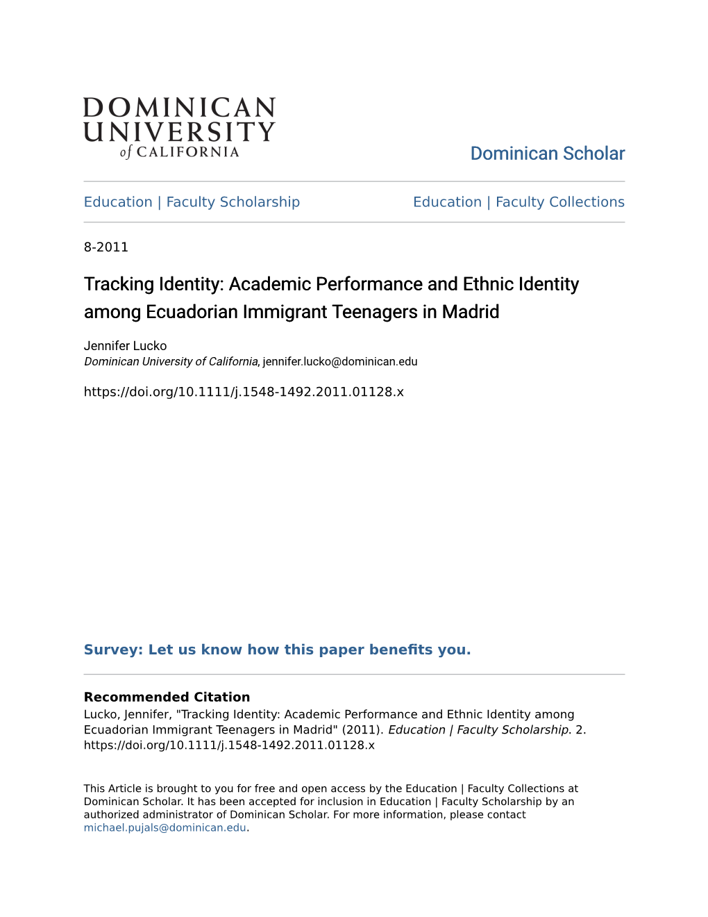 Academic Performance and Ethnic Identity Among Ecuadorian Immigrant Teenagers in Madrid