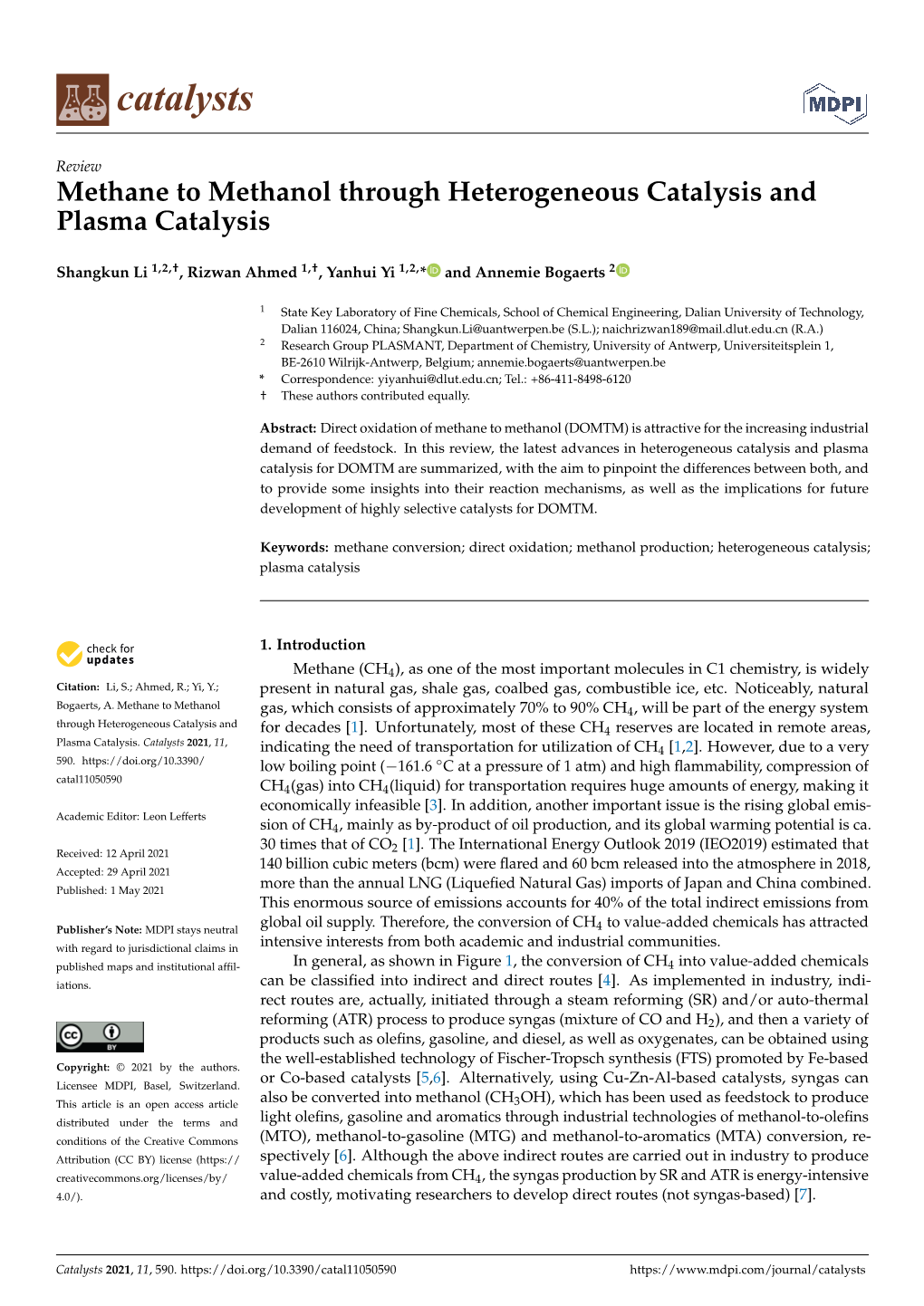 Methane to Methanol Through Heterogeneous Catalysis and Plasma Catalysis