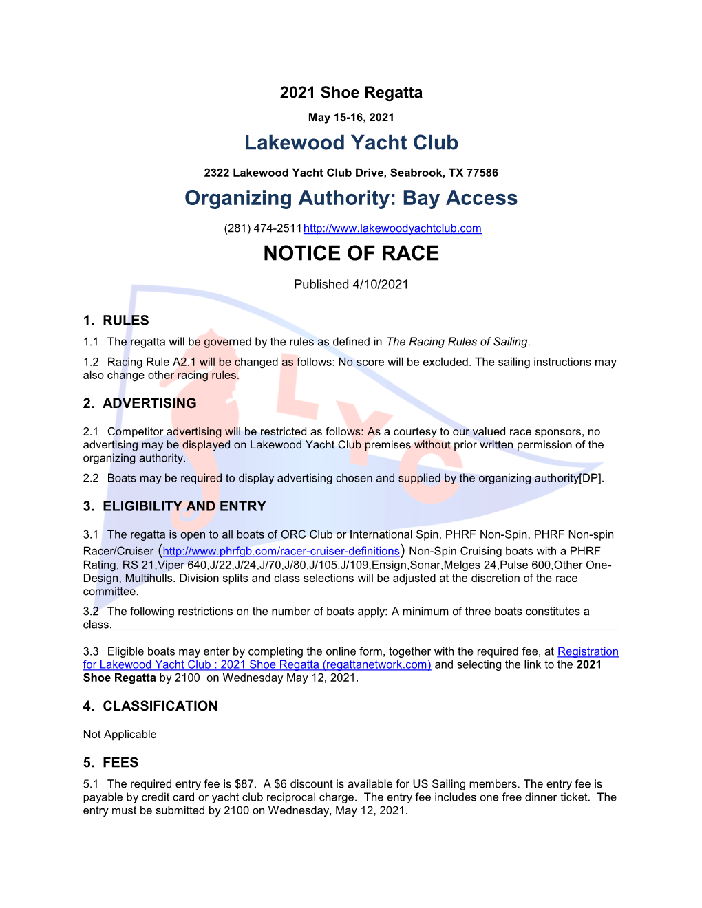 Lakewood Yacht Club Organizing Authority