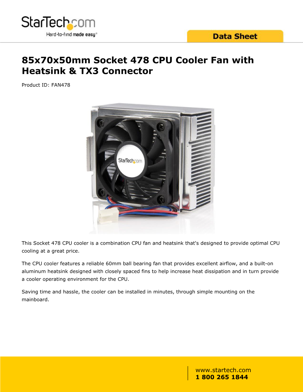 Socket 478 CPU Cooler Fan W/ Heatsink | CPU Fans & Coolers