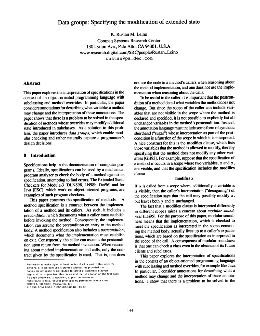 Data Groups: Specifying the Modification of Extended State