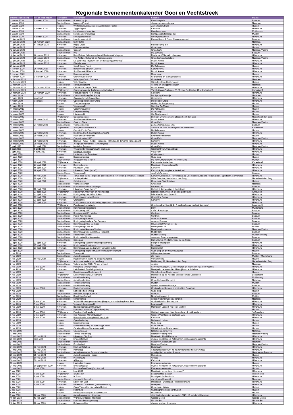 Regionale Evenementenkalender