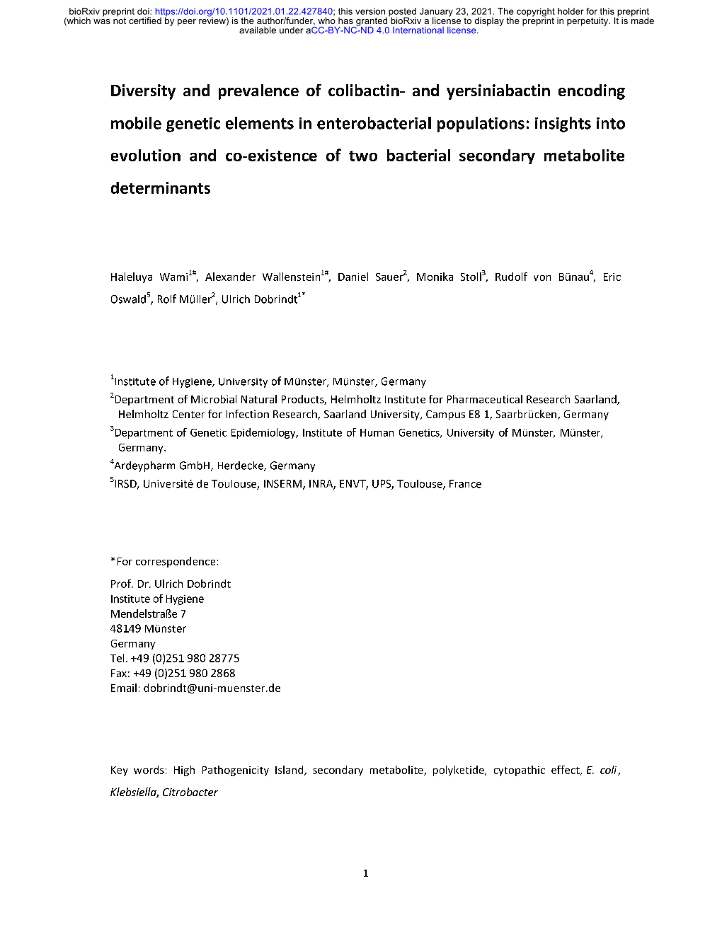 Diversity and Prevalence of Colibactin- and Yersiniabactin