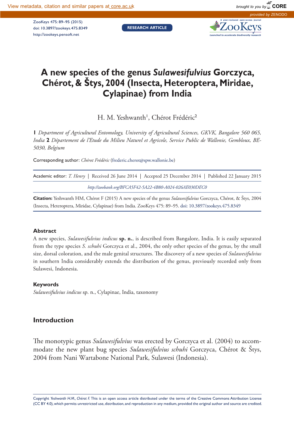 ﻿A New Species of the Genus Sulawesifulvius Gorczyca