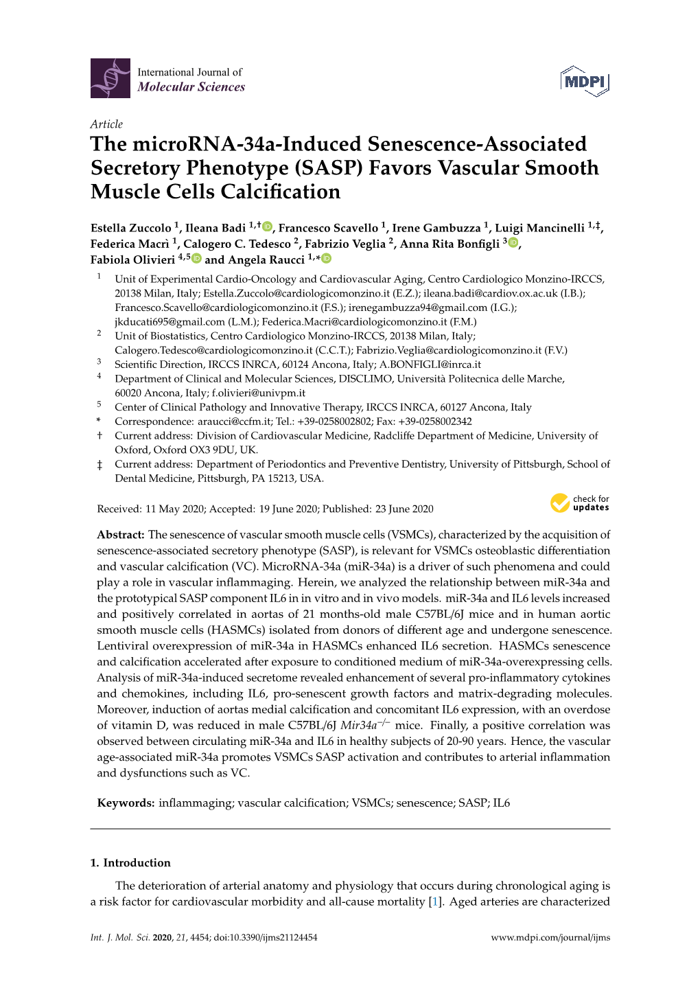 SASP) Favors Vascular Smooth Muscle Cells Calciﬁcation