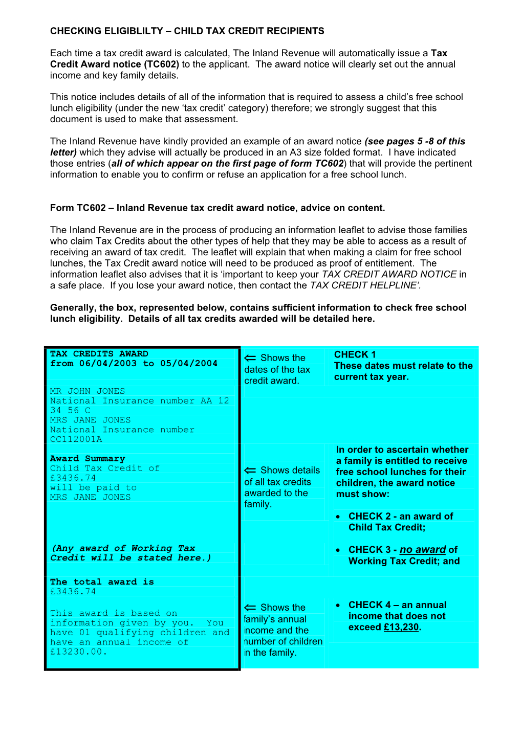 Checking Eligiblilty – Child Tax Credit Recipients