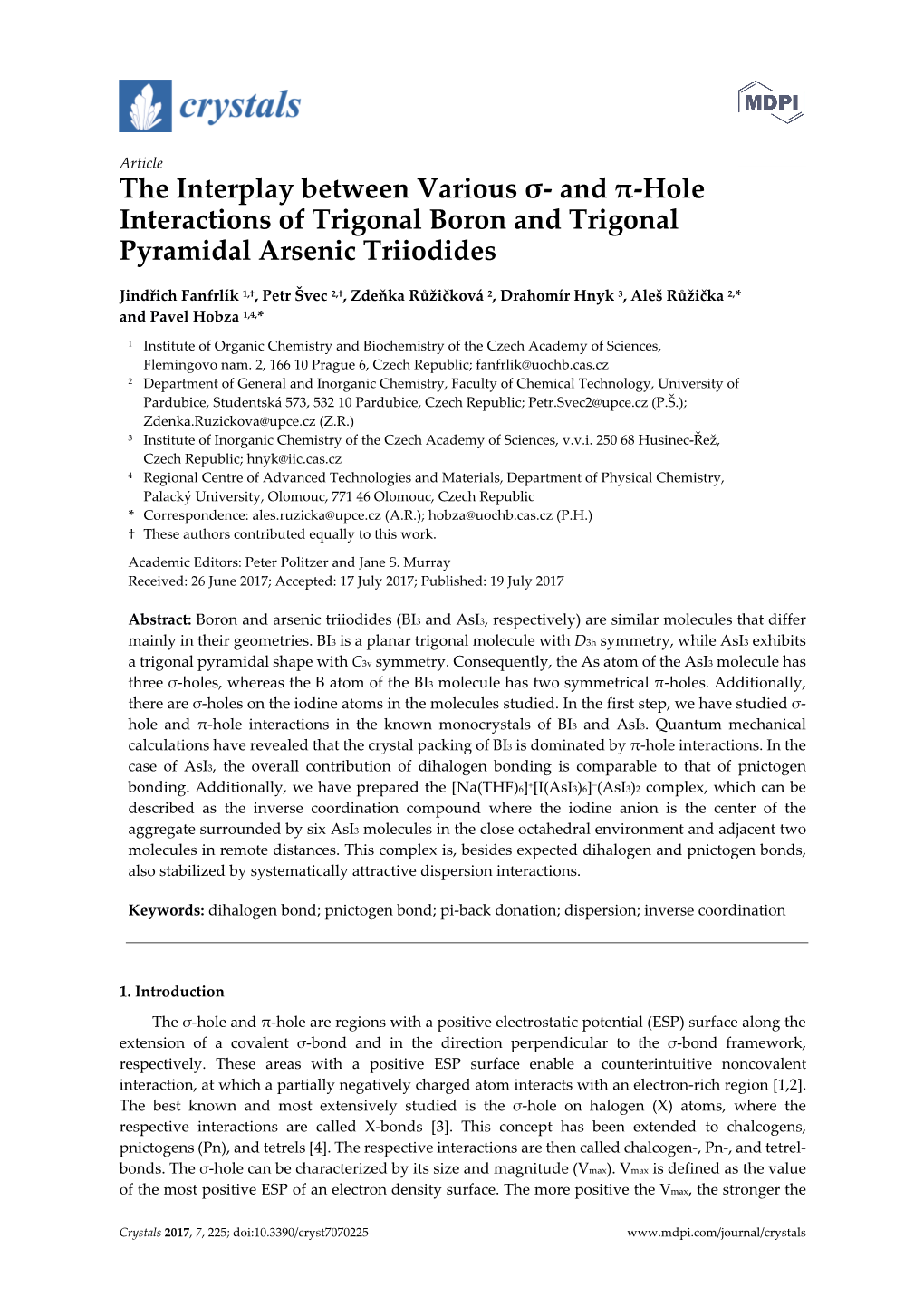 And Π-Hole Interactions of Trigonal Boron and Trigonal Pyramidal Arsenic Triiodides