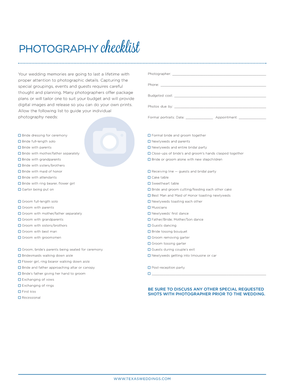 PHOTOGRAPHY Checklist