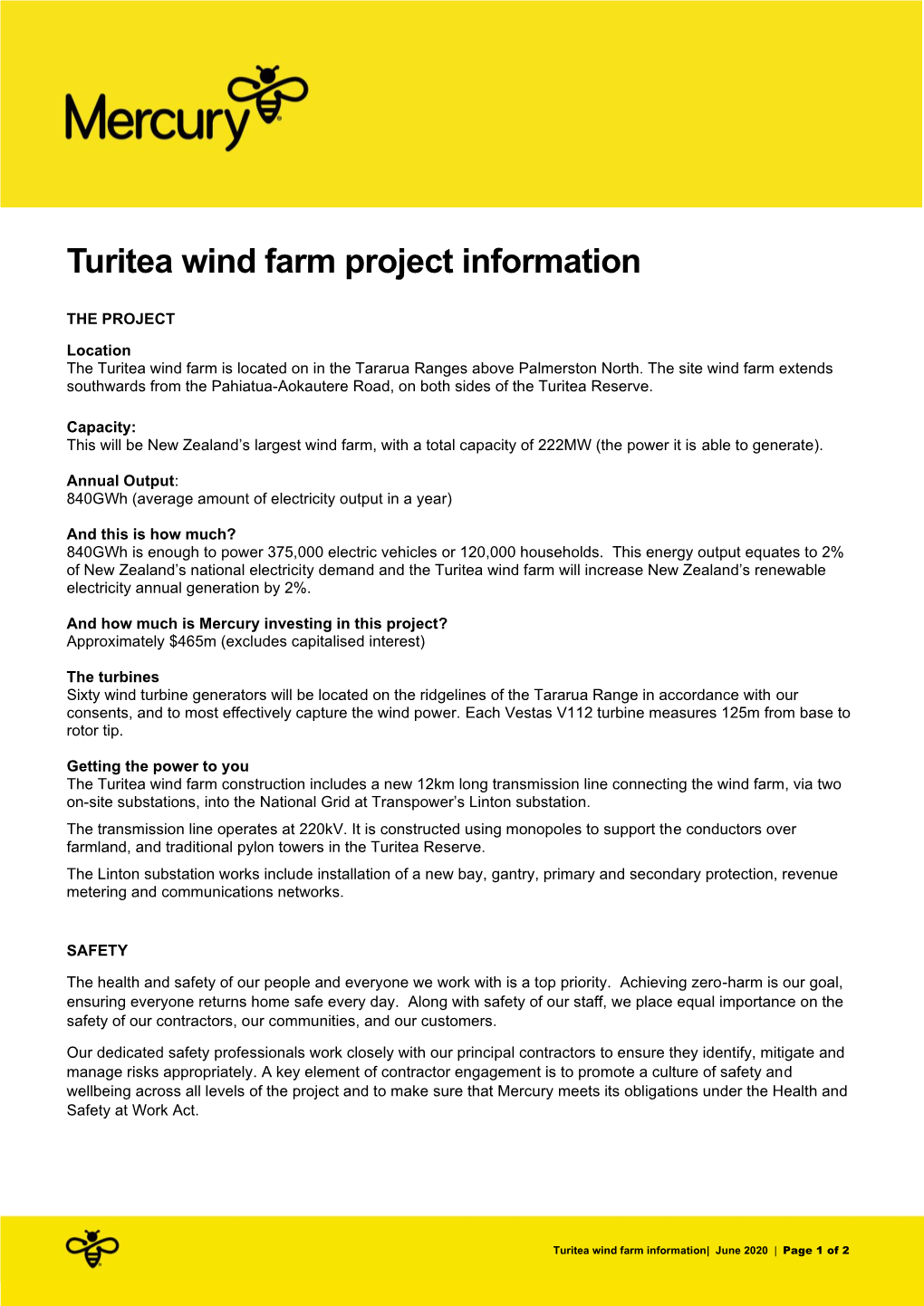 Turitea Wind Farm Project Information