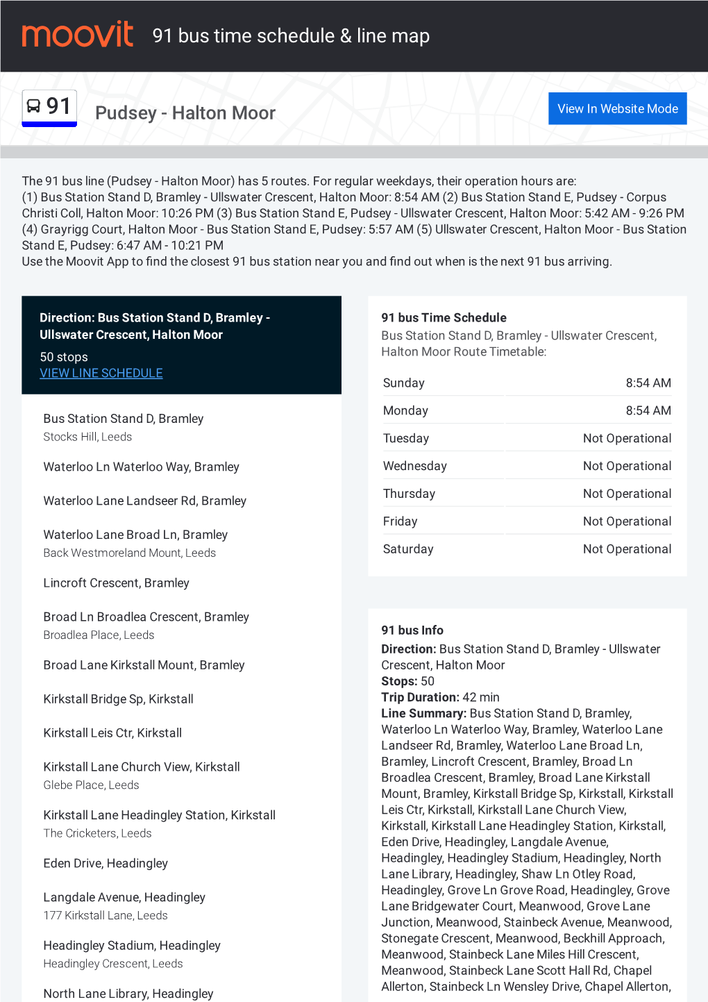 91 Bus Time Schedule & Line Route