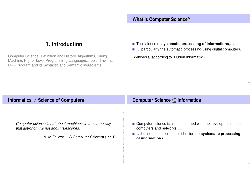 1. Introduction the Science of Systematic Processing of Informations