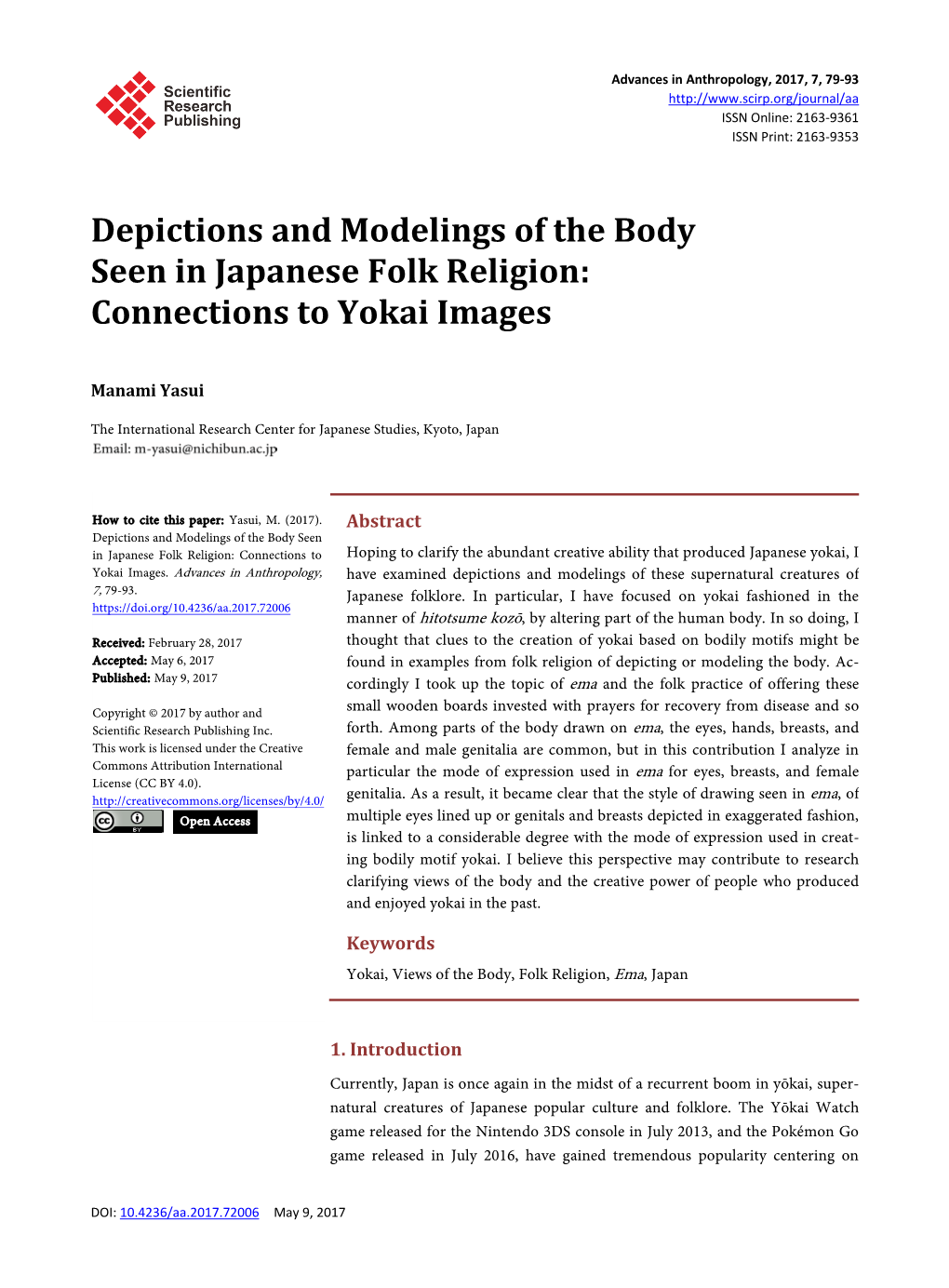 Depictions and Modelings of the Body Seen in Japanese Folk Religion: Connections to Yokai Images