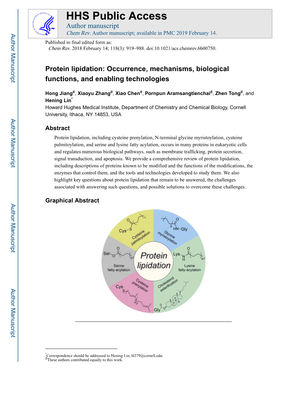 Protein Lipidation: Occurrence, Mechanisms, Biological Functions, and Enabling Technologies