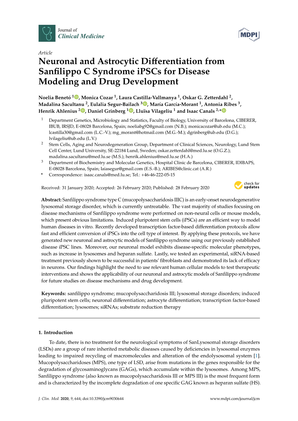 Neuronal and Astrocytic Differentiation from Sanfilippo C Syndrome Ipscs