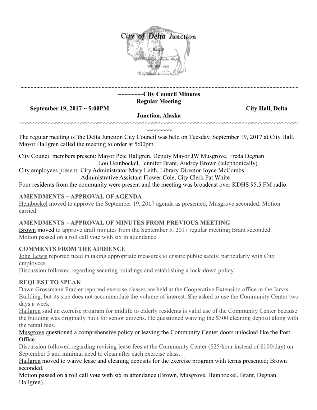 City Council Minutes Regular Meeting