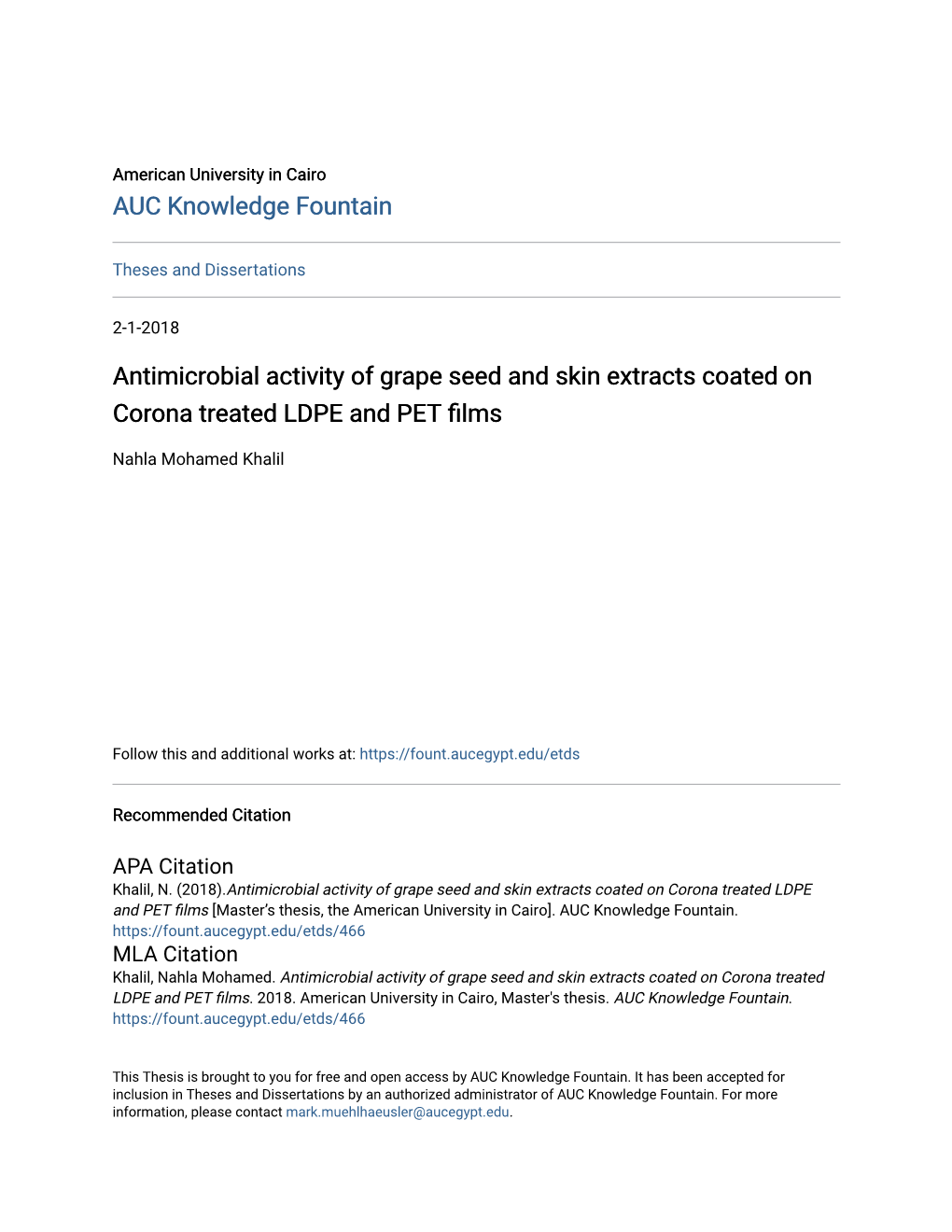 Antimicrobial Activity of Grape Seed and Skin Extracts Coated on Corona Treated LDPE and PET Films