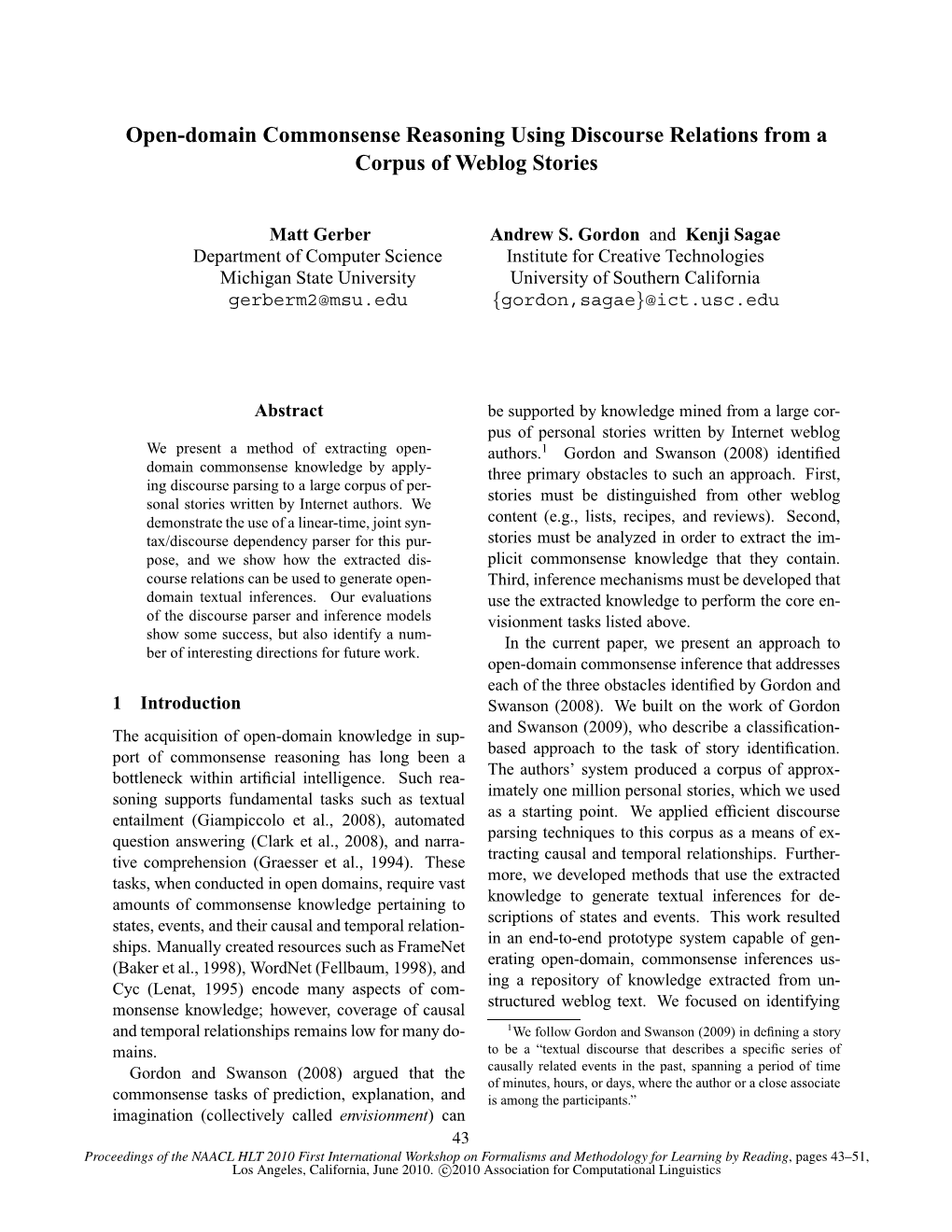 Open-Domain Commonsense Reasoning Using Discourse Relations from a Corpus of Weblog Stories
