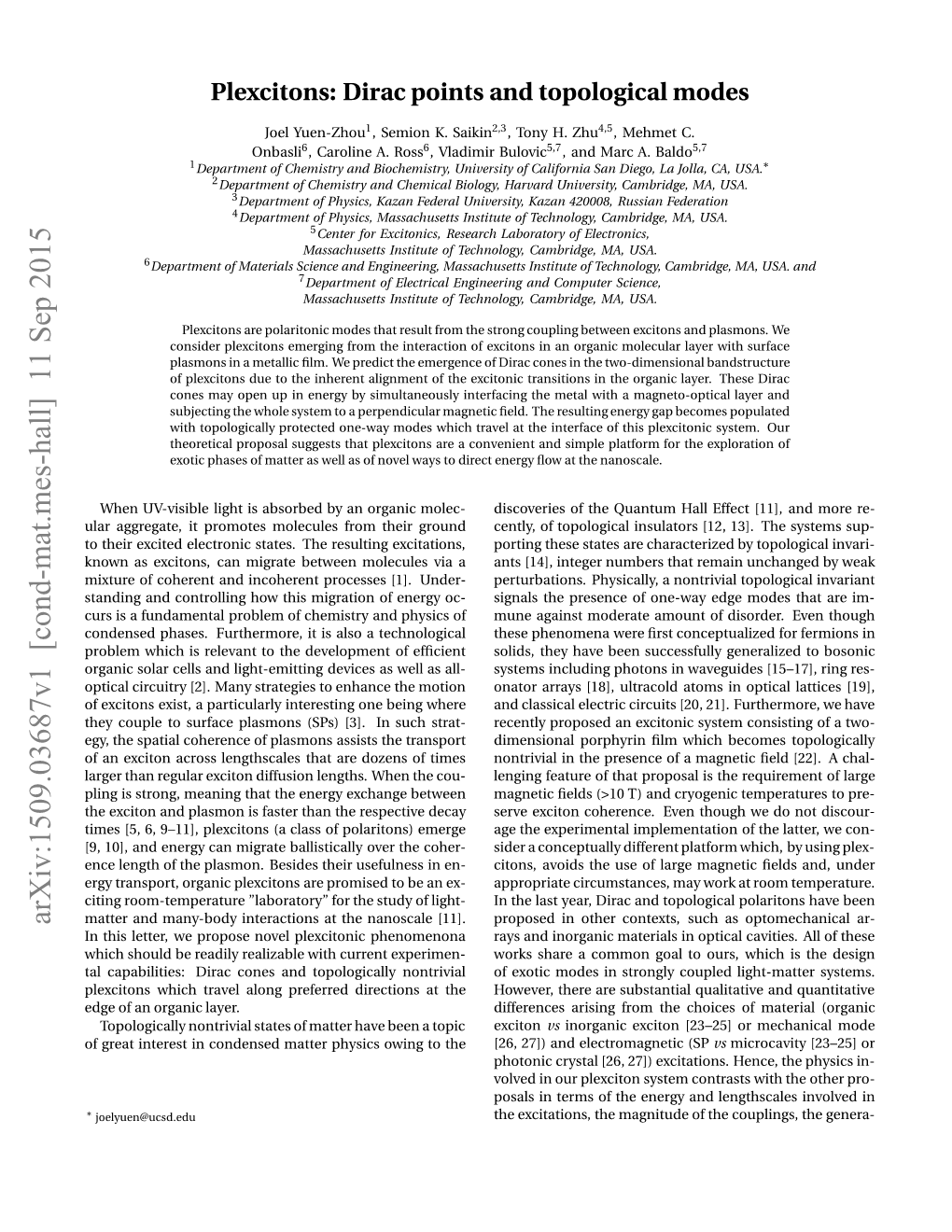 Plexcitons: Dirac Points and Topological Modes”