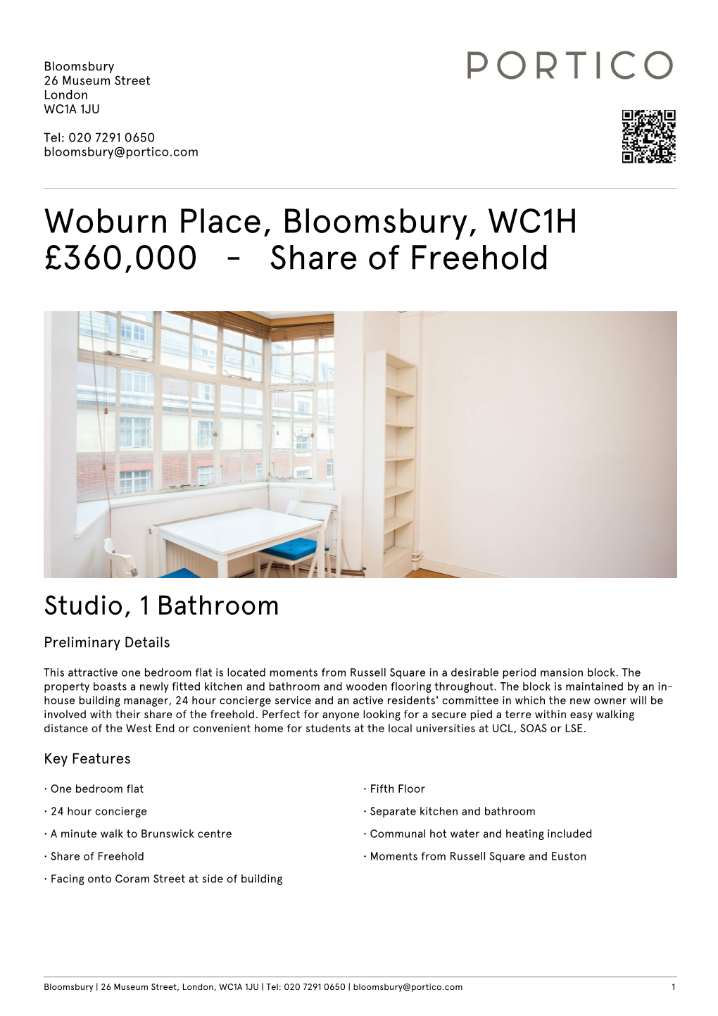 Woburn Place, Bloomsbury, WC1H £360000