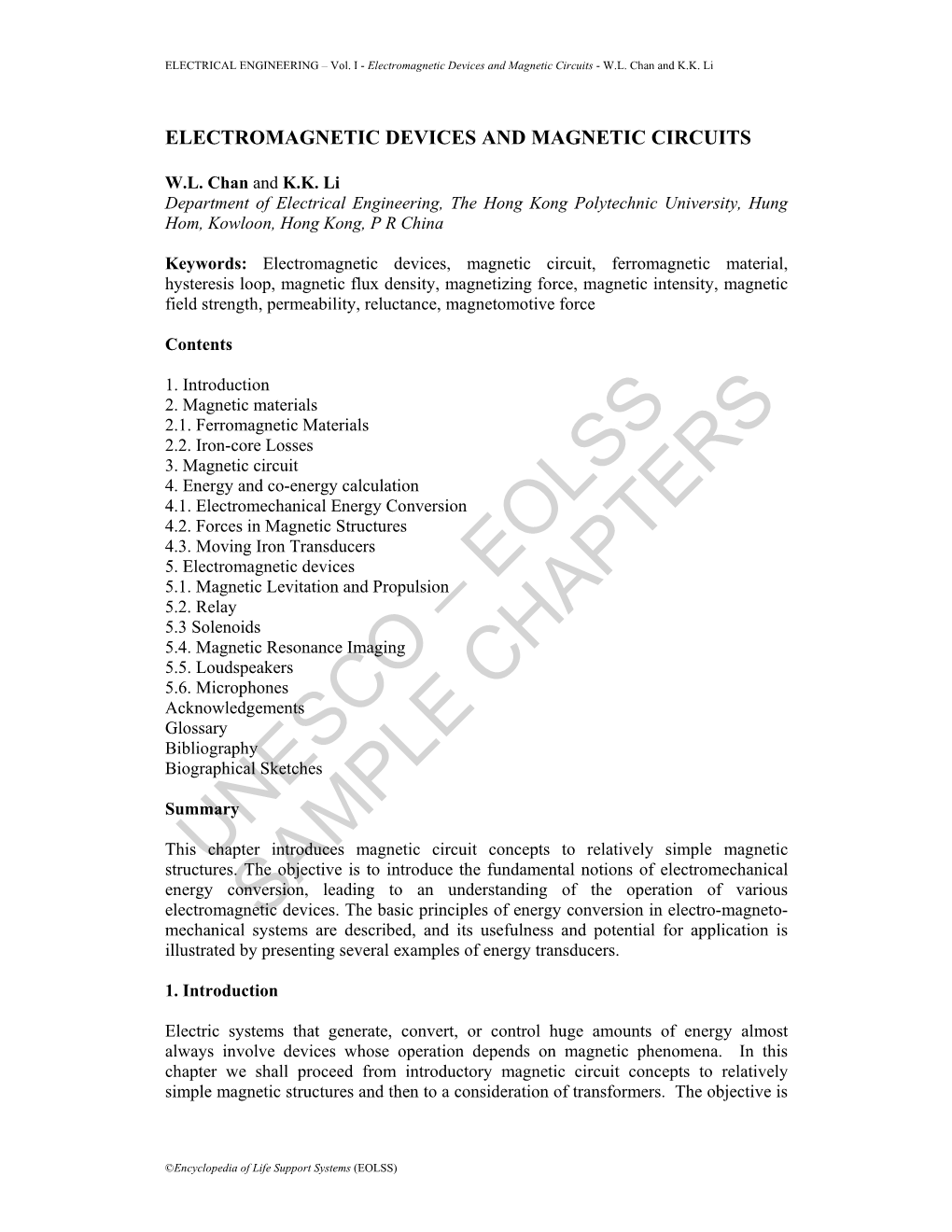 Electromagnetic Devices and Magnetic Circuits - W.L