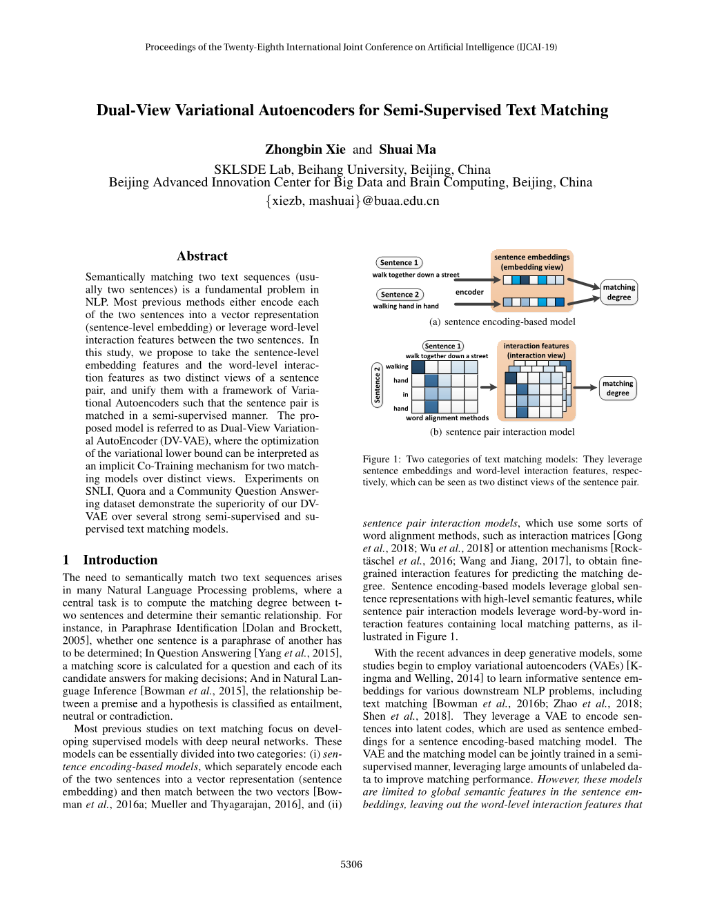 Dual-View Variational Autoencoders for Semi-Supervised Text Matching