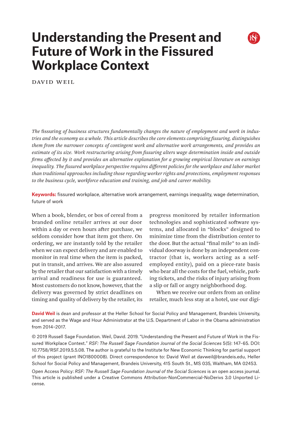 Understanding the Present and Future of Work in the Fissured Workplace