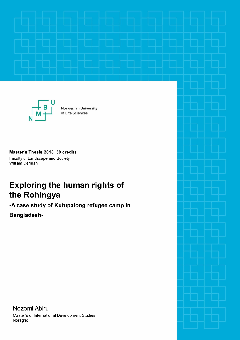 Exploring the Human Rights of the Rohingya -A Case Study of Kutupalong Refugee Camp In