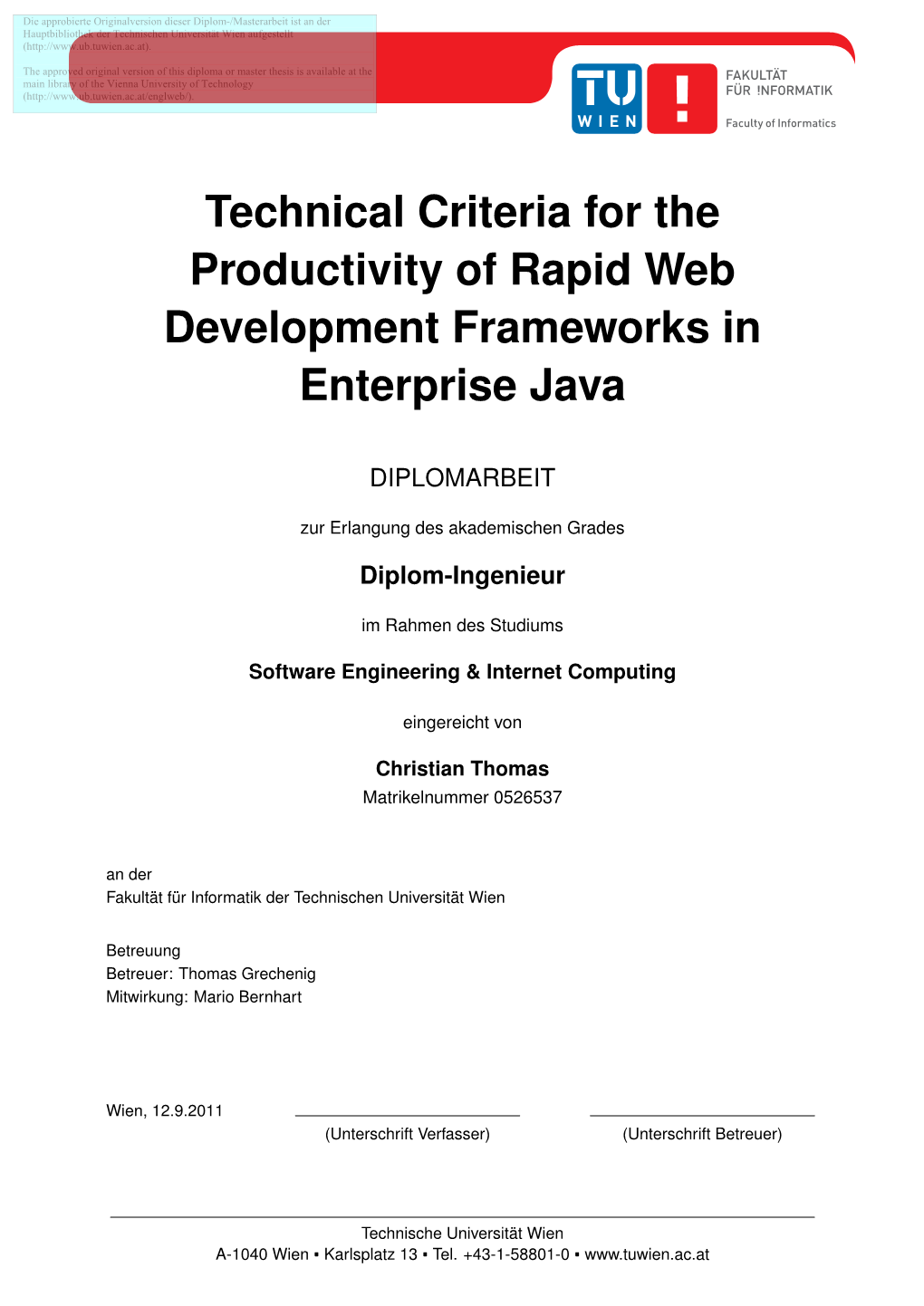 Technical Criteria for the Productivity of Rapid Web Development Frameworks in Enterprise Java