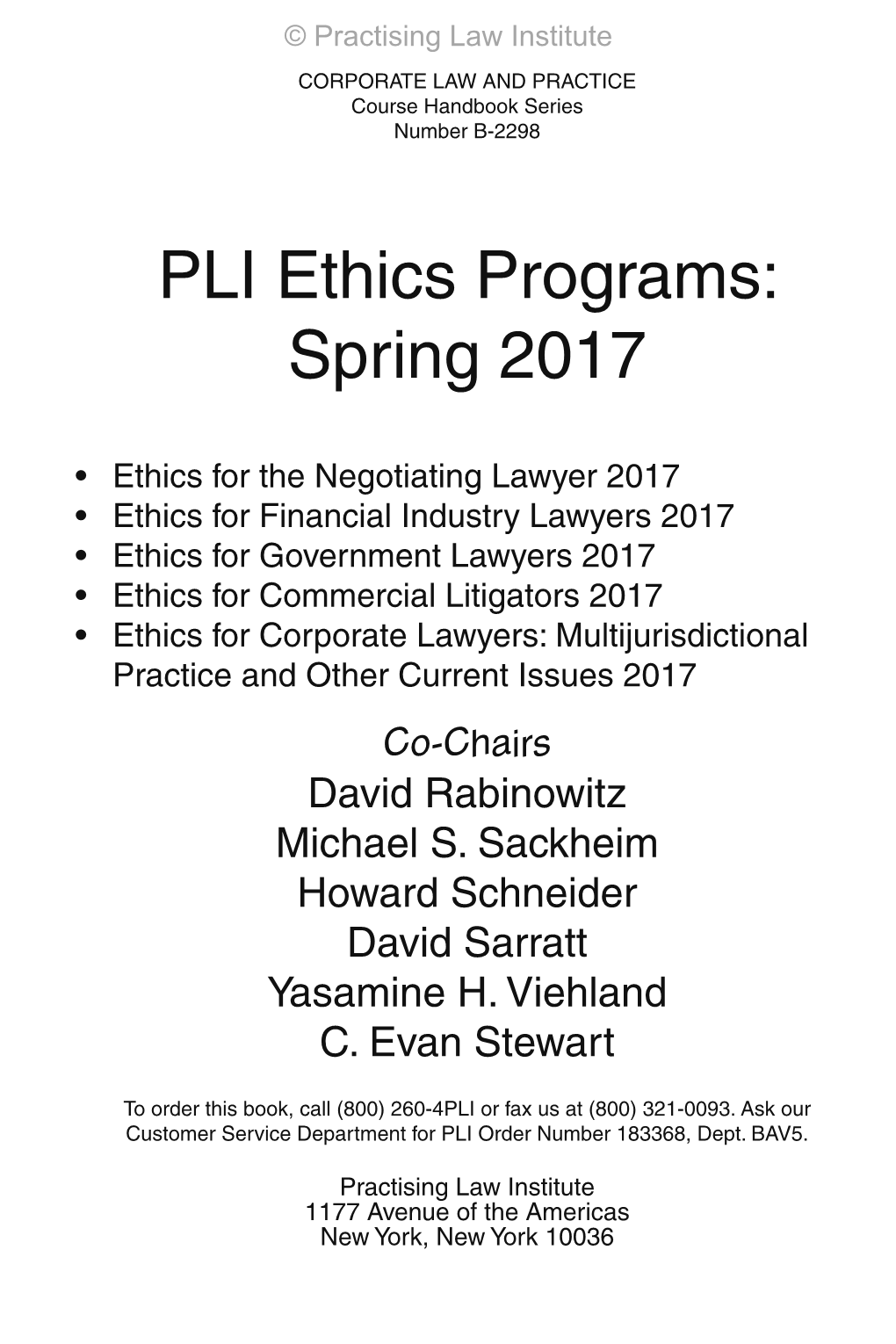 PLI Ethics Programs: Spring 2017