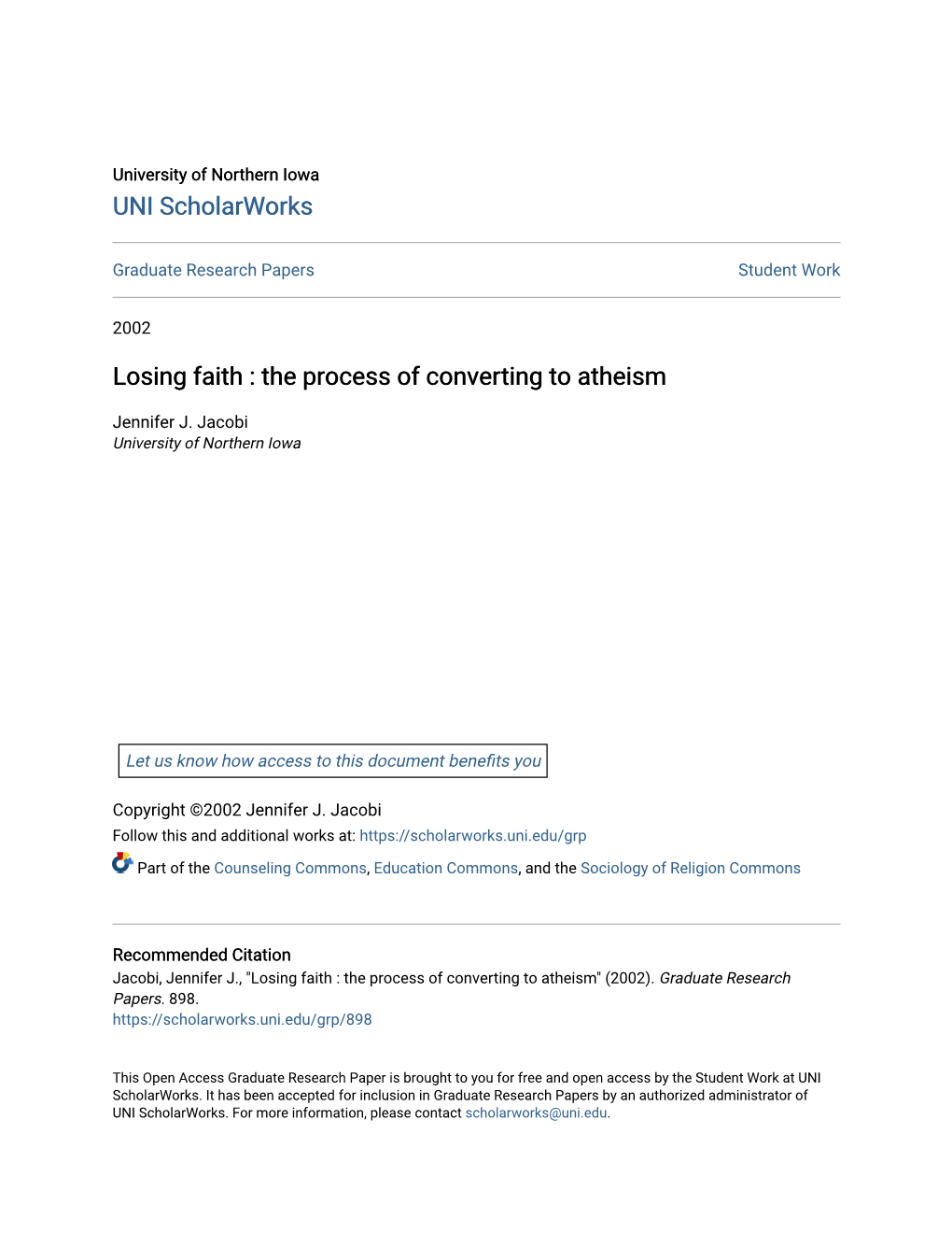 Losing Faith : the Process of Converting to Atheism