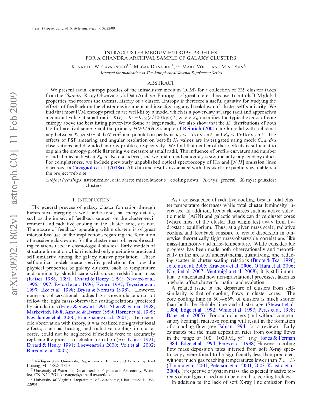 Intracluster Medium Entropy Profiles for a Chandra