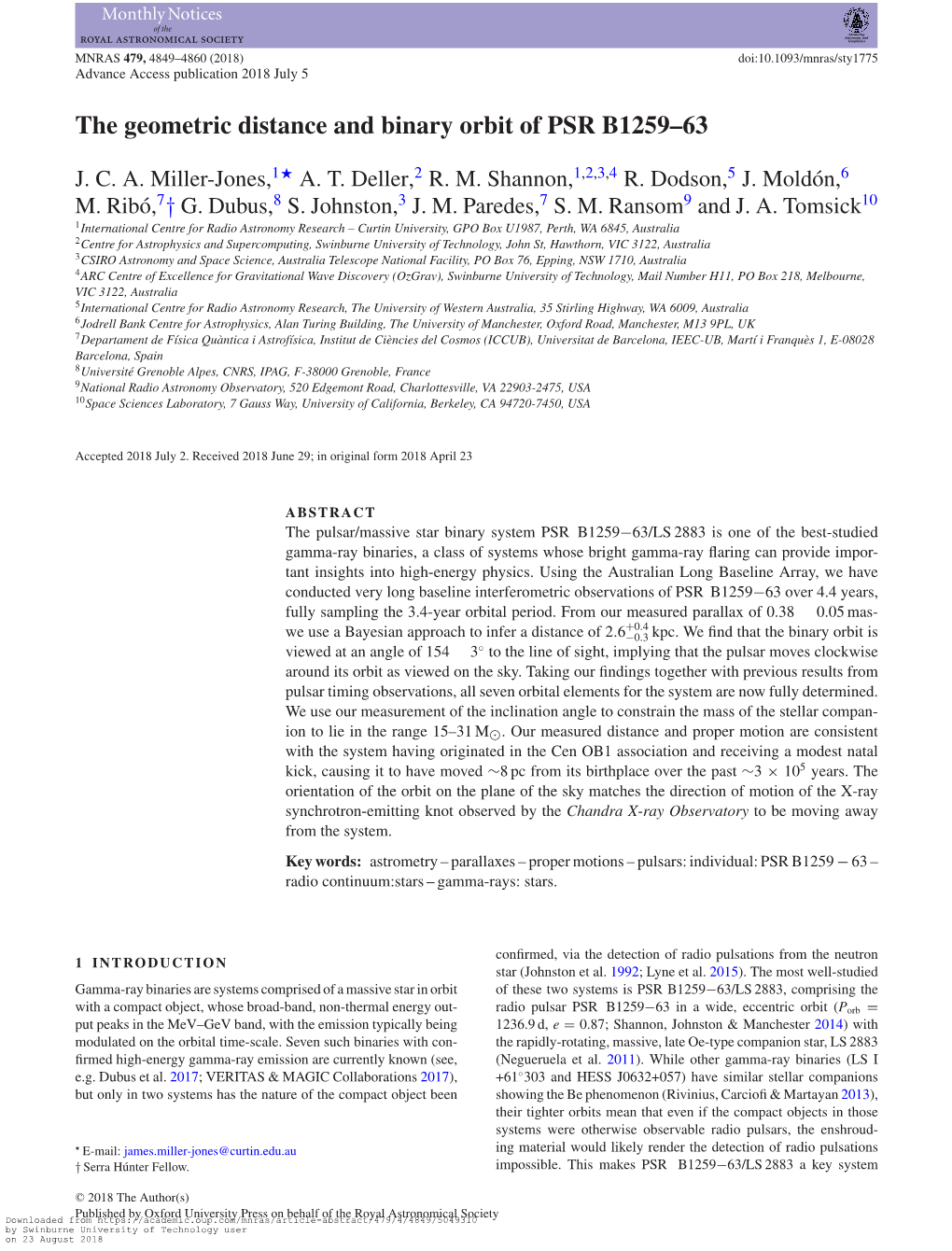 The Geometric Distance and Binary Orbit of PSR B1259–63