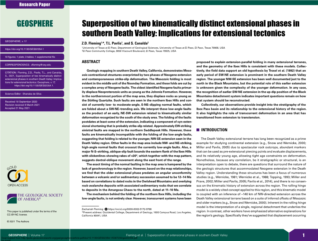 Implications for Extensional Tectonics GEOSPHERE, V