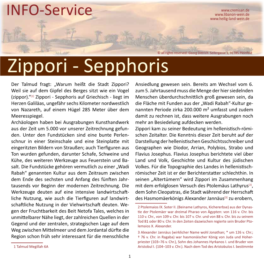 Zippori - Sepphoris Der Talmud Fragt: „Warum Heißt Die Stadt Zippori? Ansiedlung Gewesen Sein