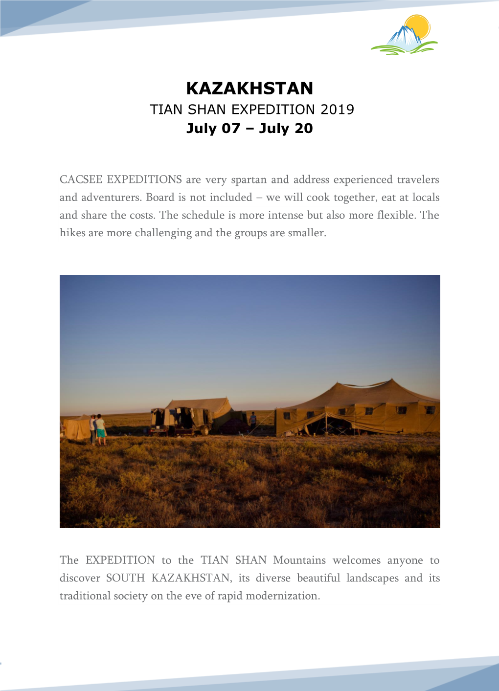 KAZAKHSTAN TIAN SHAN EXPEDITION 2019 July 07 – July 20