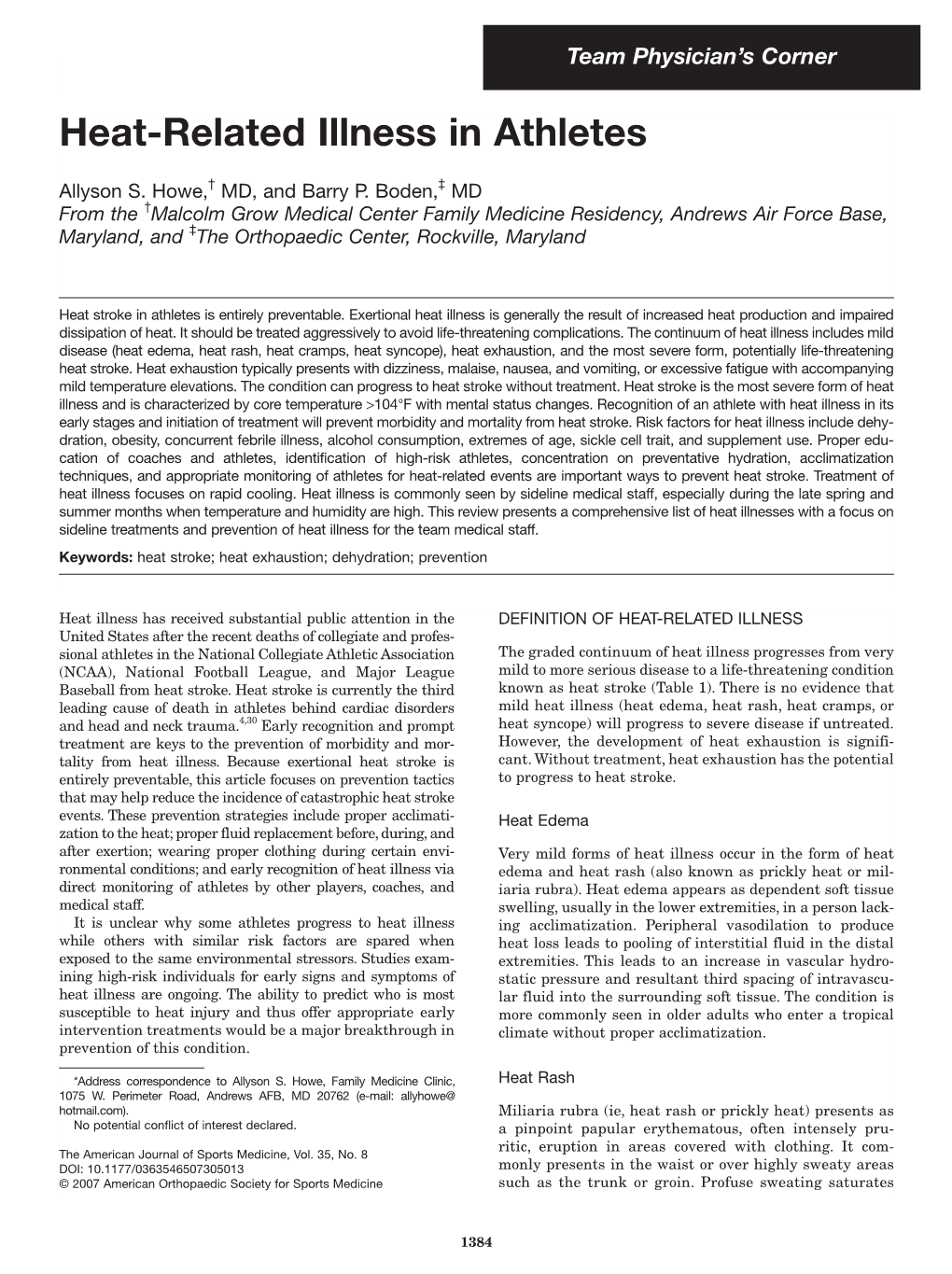 Heat-Related Illness in Athletes