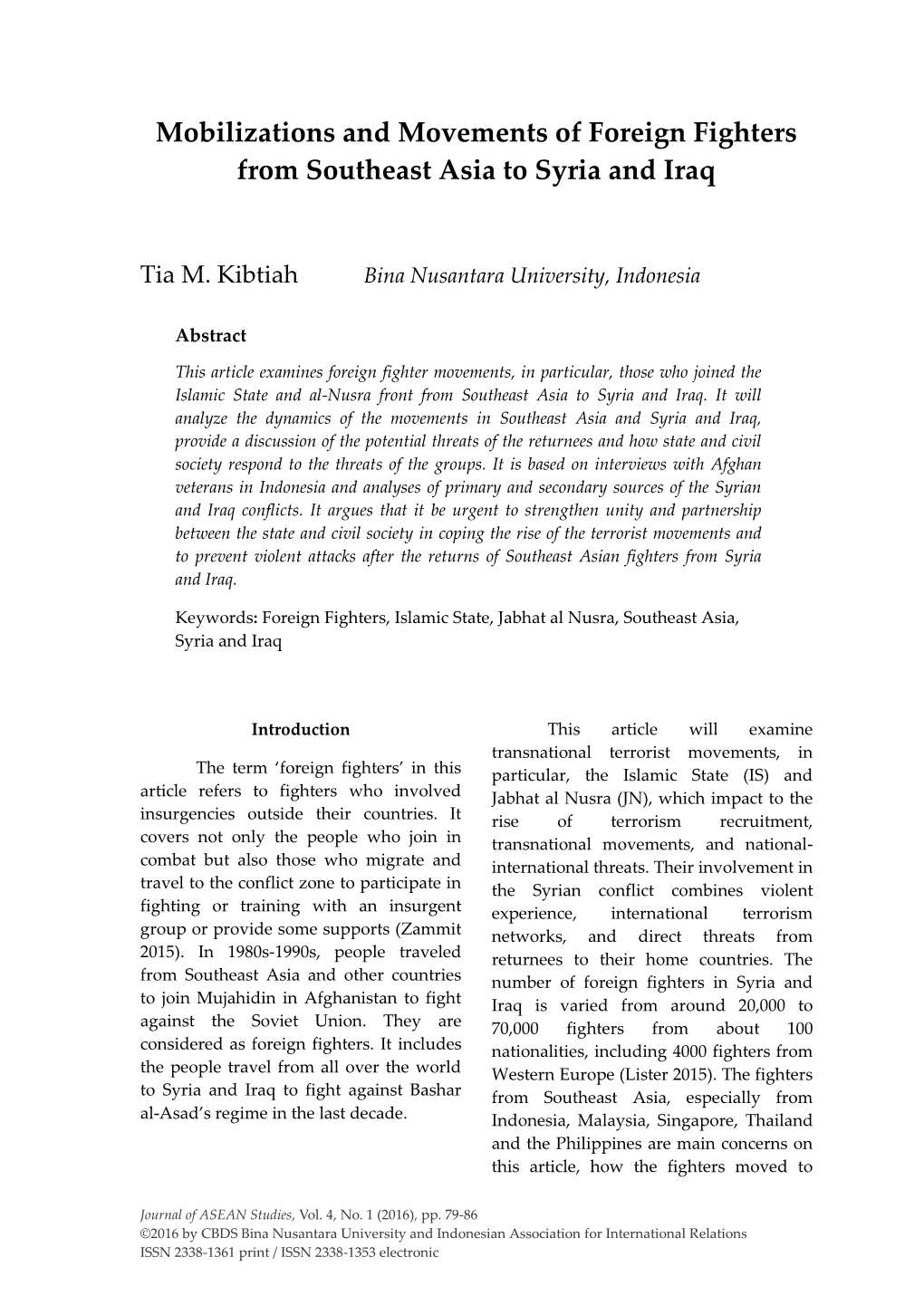 Mobilizations and Movements of Foreign Fighters from Southeast Asia to Syria and Iraq