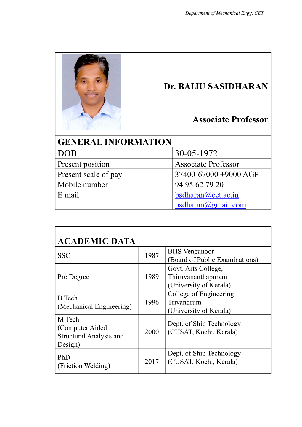 Dr. BAIJU SASIDHARAN Associate Professor GENERAL