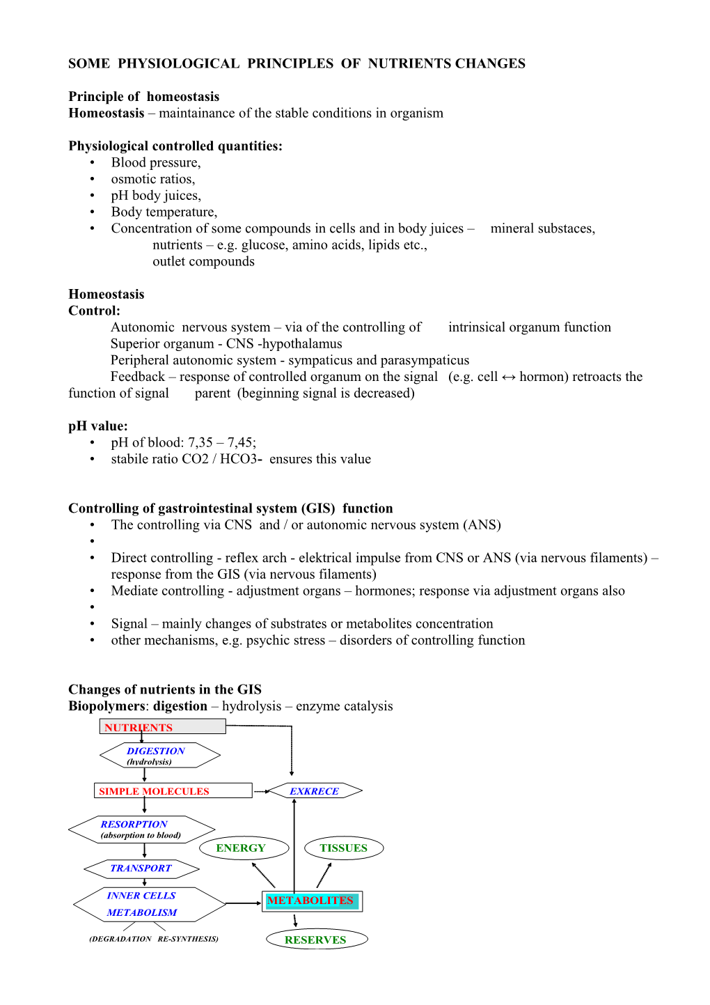 Some Physiological Principles of Nutrients Changes