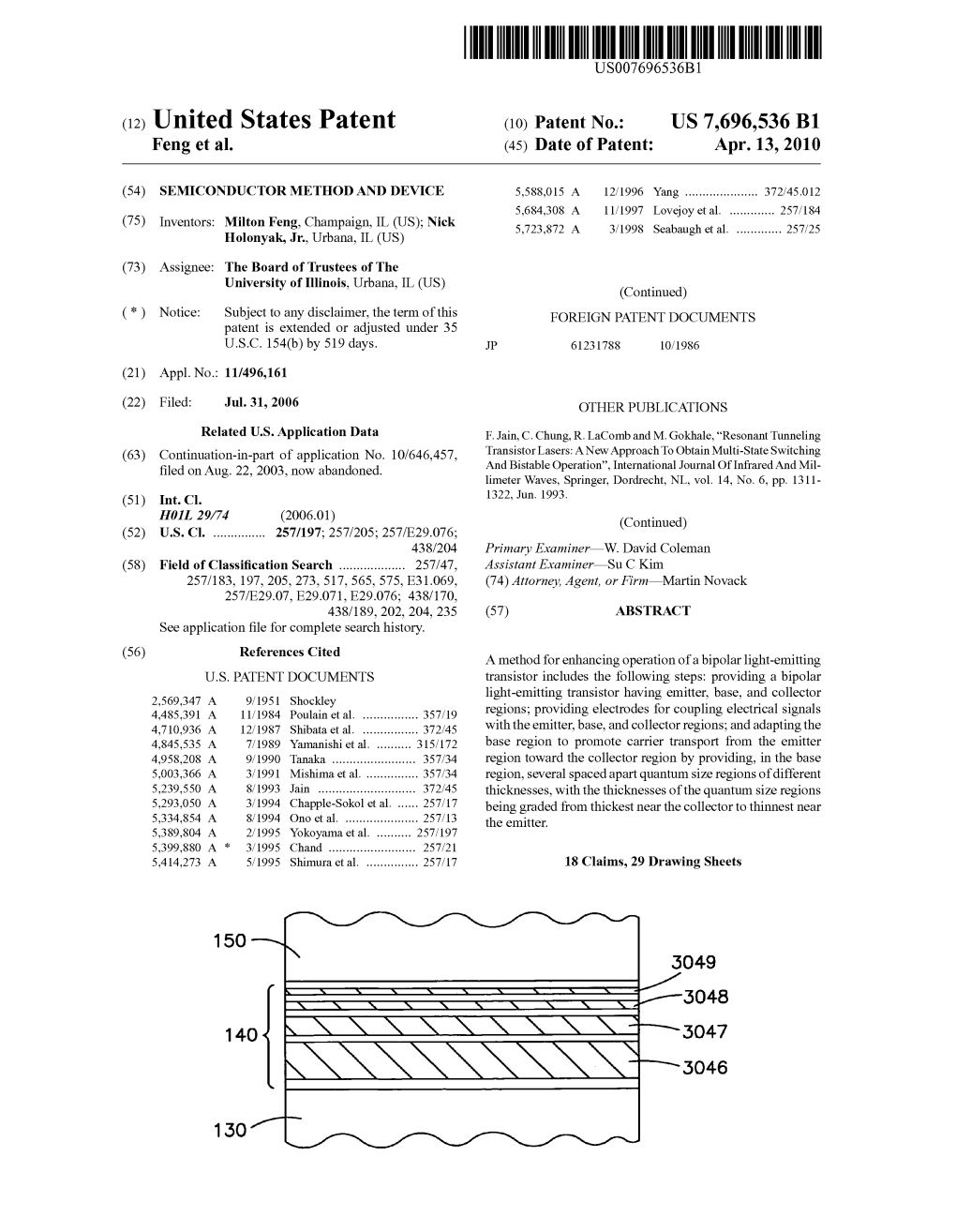 (12) United States Patent (10) Patent No.: US 7,696.536 B1 Feng Et Al