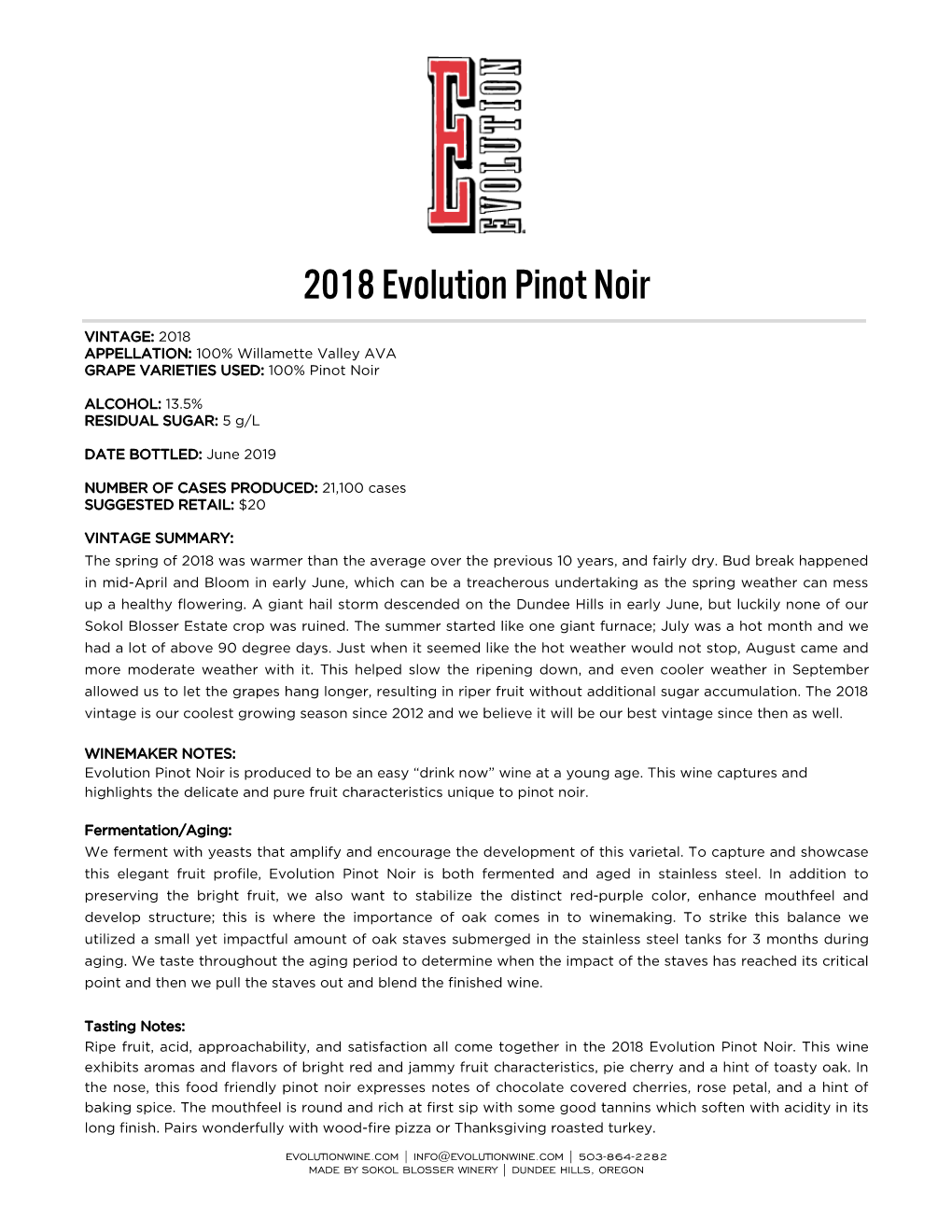 2018 Evolution Pinot Noir