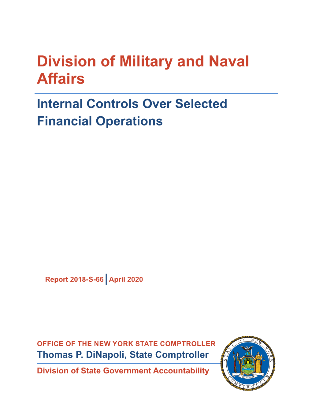 Division of Military and Naval Affairs Internal Controls Over Selected Financial Operations