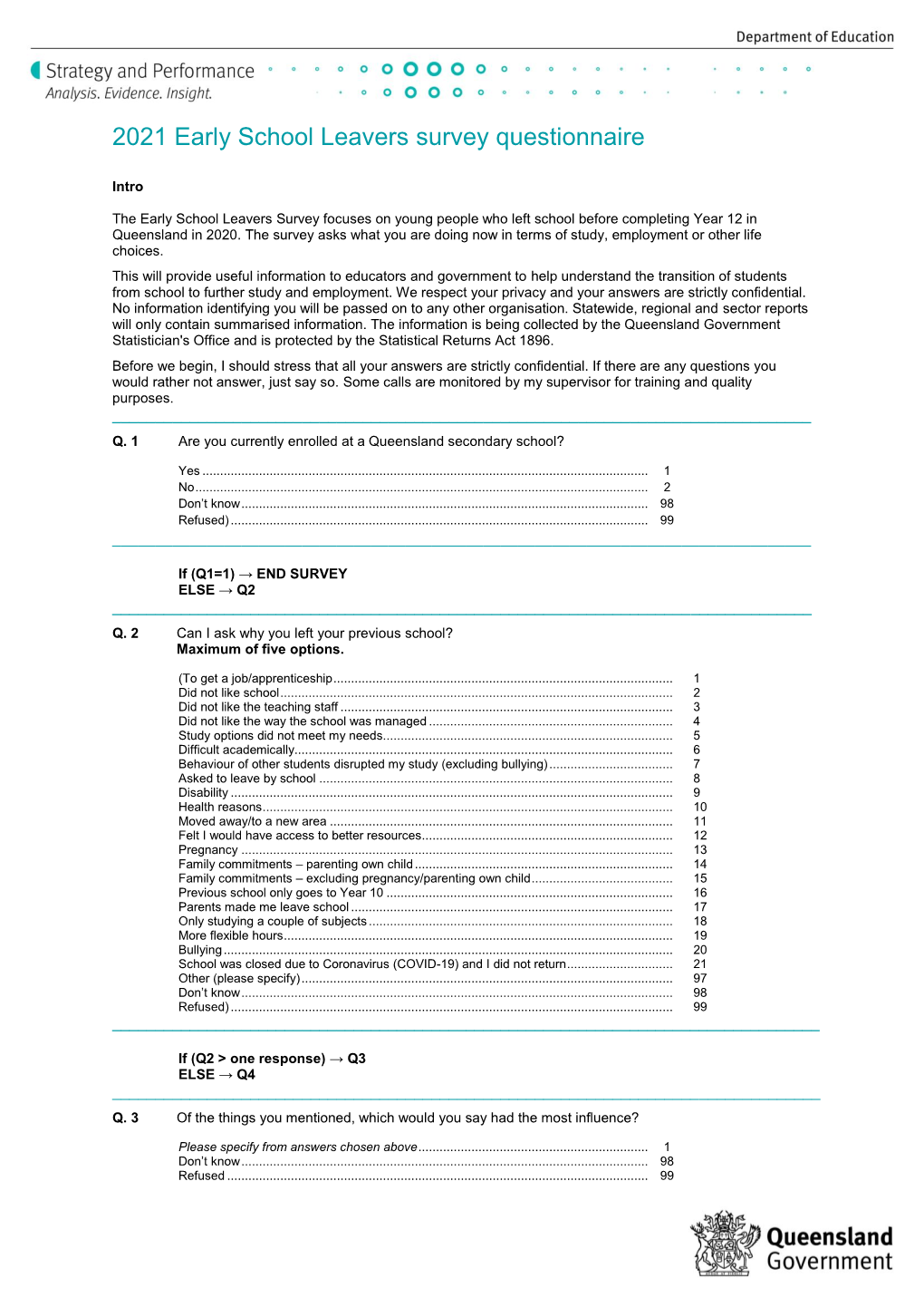 Early School Leavers Survey Questionnaire