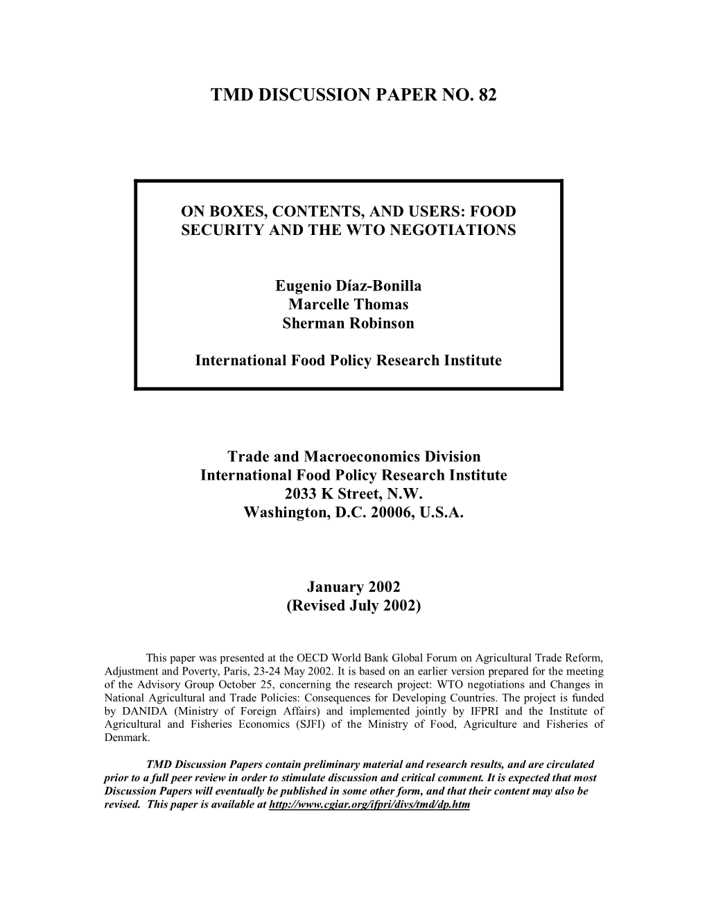 Food Security and the Wto Negotiations