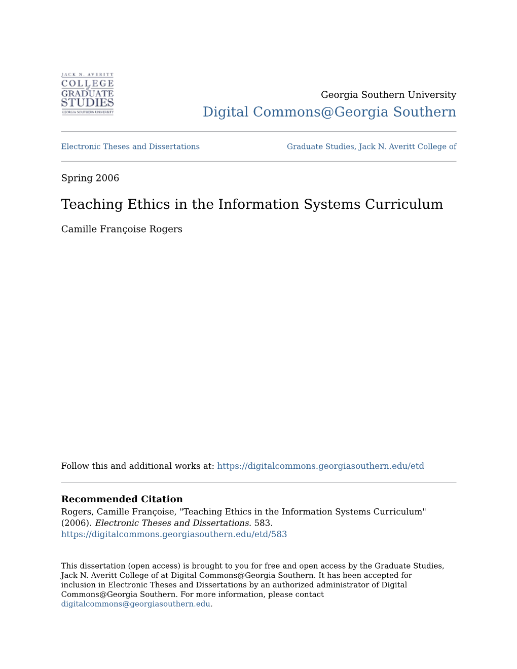 Teaching Ethics in the Information Systems Curriculum