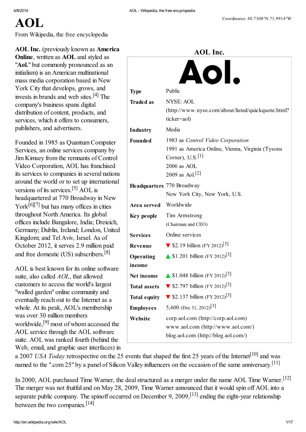 AOL Inc. (Previously Known As America AOL Inc