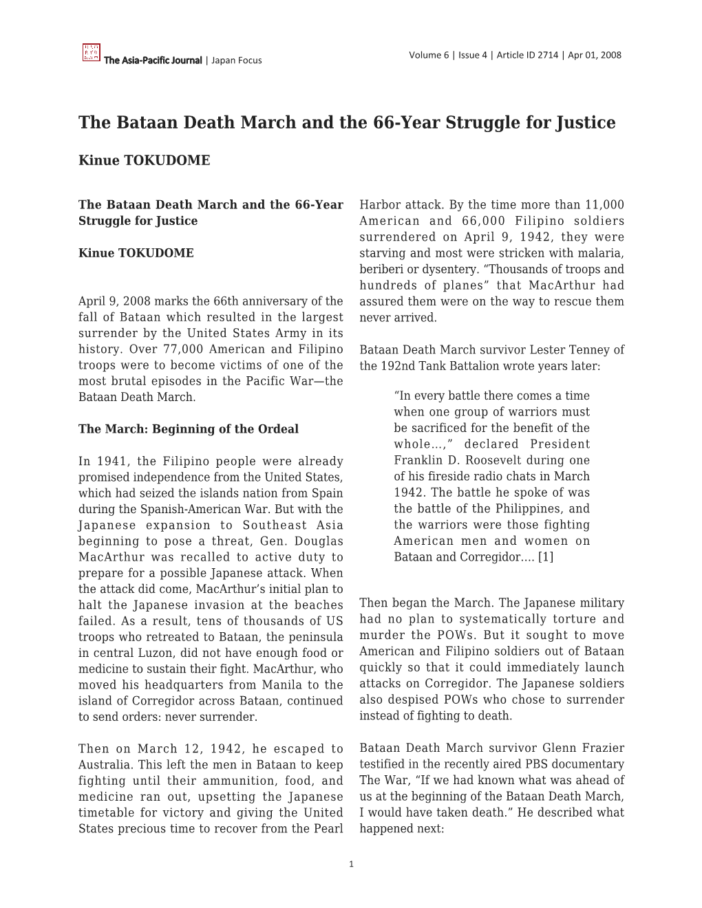 The Bataan Death March and the 66-Year Struggle for Justice