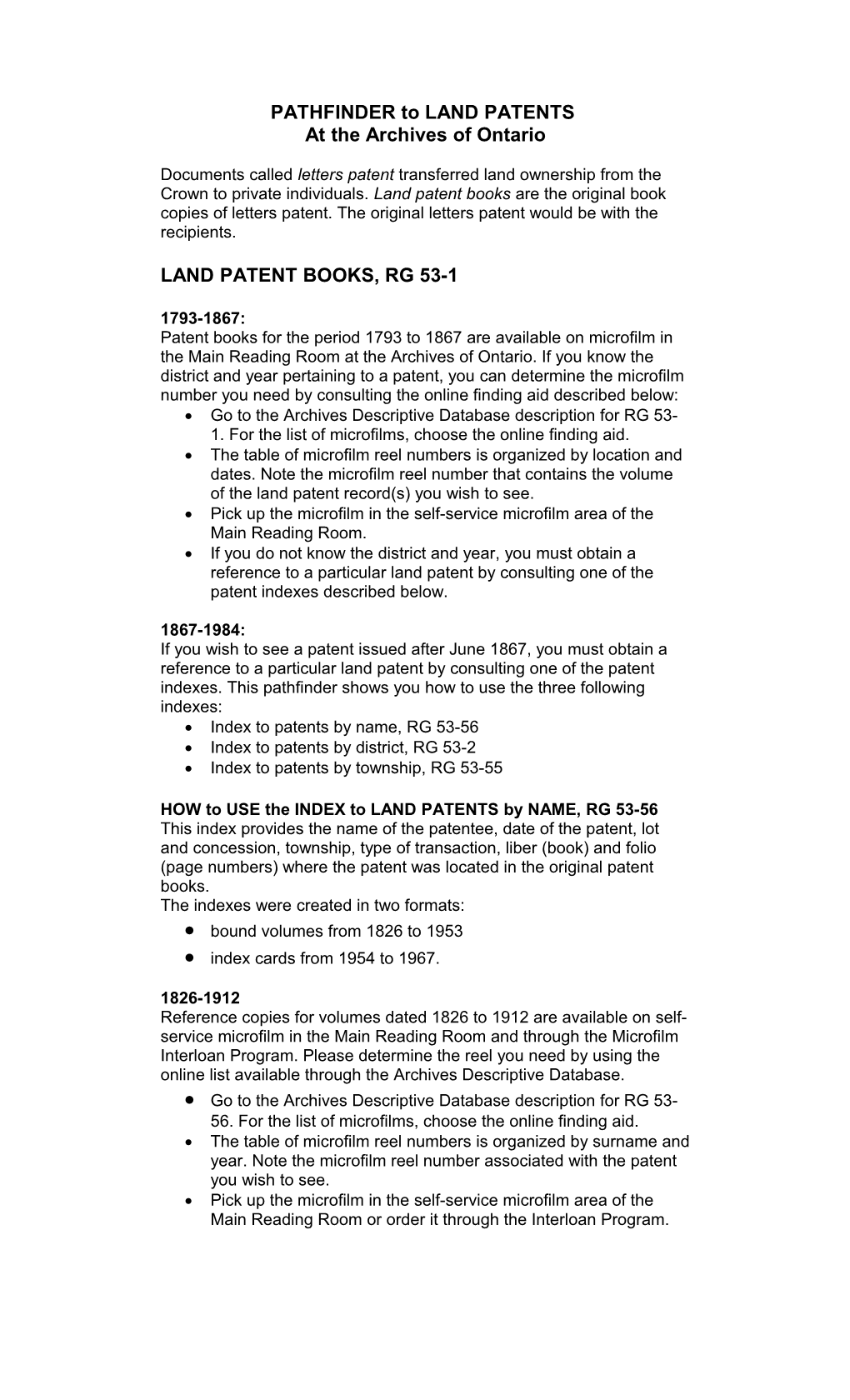 PATHFINDER for LAND PATENTS