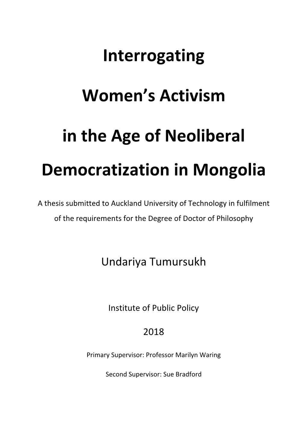 Interrogating Women's Activism in the Age of Neoliberal Democratization